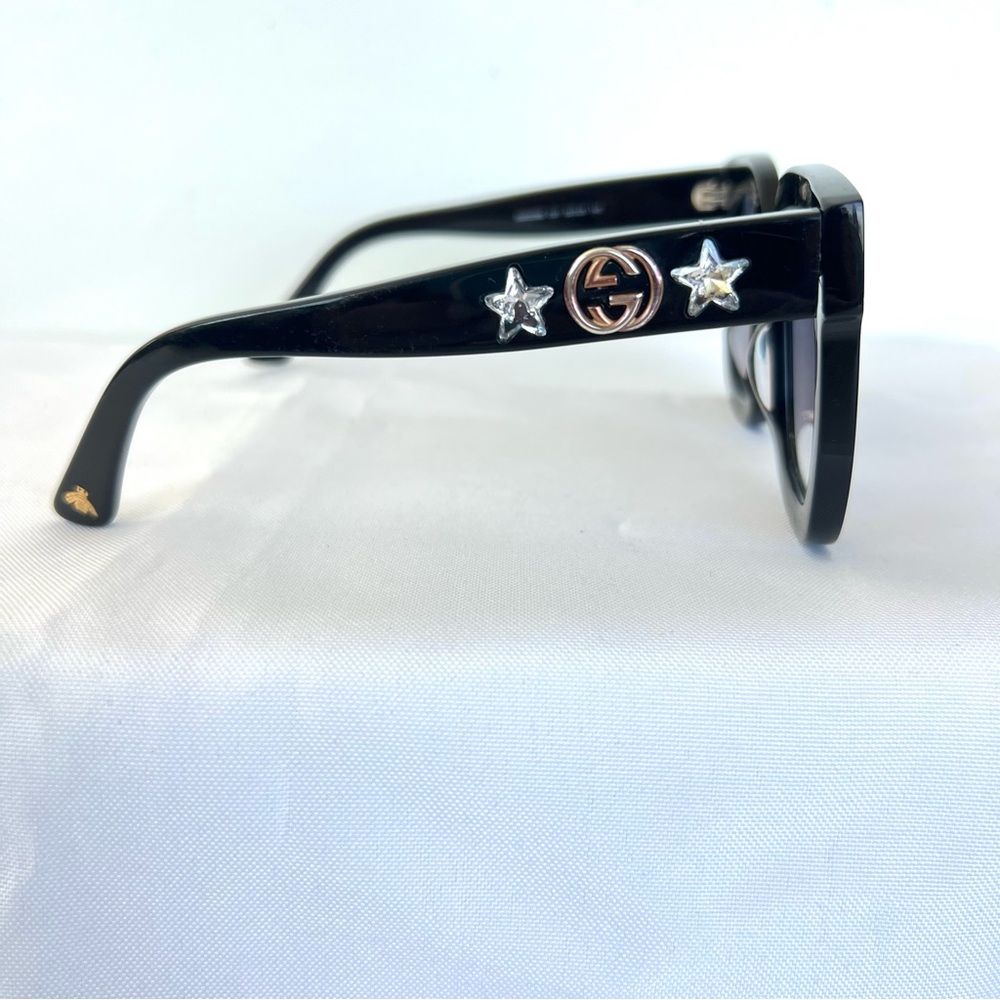 GUCCI Italy GG0208S Crystal Star Cat Eye Gray Gradient Lens Black Frame Sunglass - Picture 4 of 15